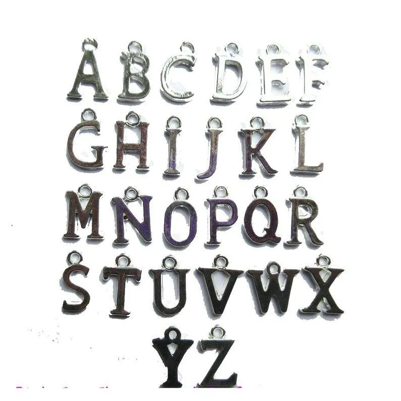 Set of 26 x Silver Plated A-Z Alphabet Letter 15mm x 9mm Charms Pendants