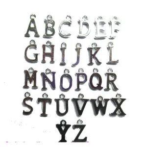 Set of 26 x Silver Plated A-Z Alphabet Letter 15mm x 9mm Charms Pendants