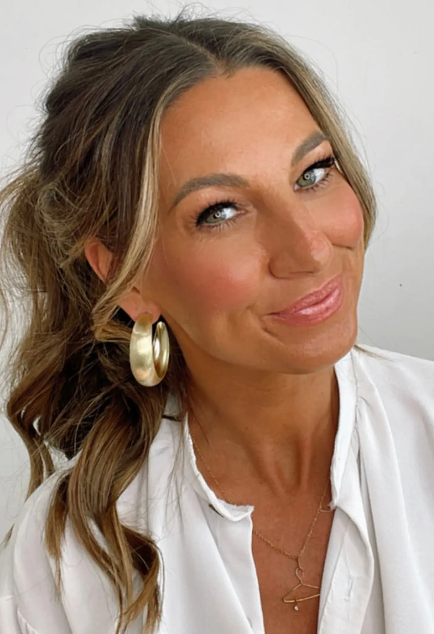Sheila Fajl Booke Wide Curved Statement Hoop Earrings in Brushed Gold Plated
