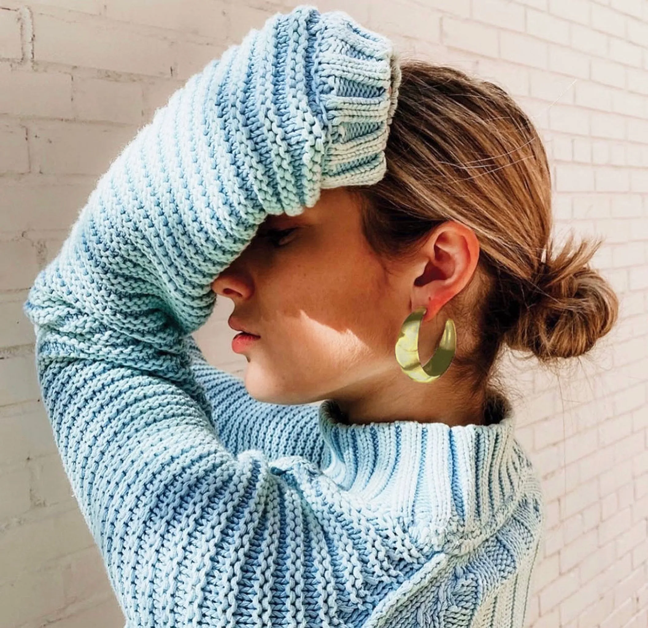 Sheila Fajl Booke Wide Curved Statement Hoop Earrings in Brushed Gold Plated