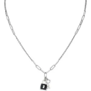 Silver and Black Enamel Key/Lock Necklace | Amen