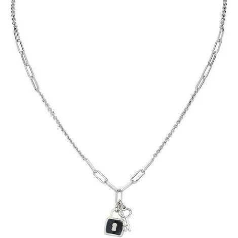 Silver and Black Enamel Key/Lock Necklace | Amen
