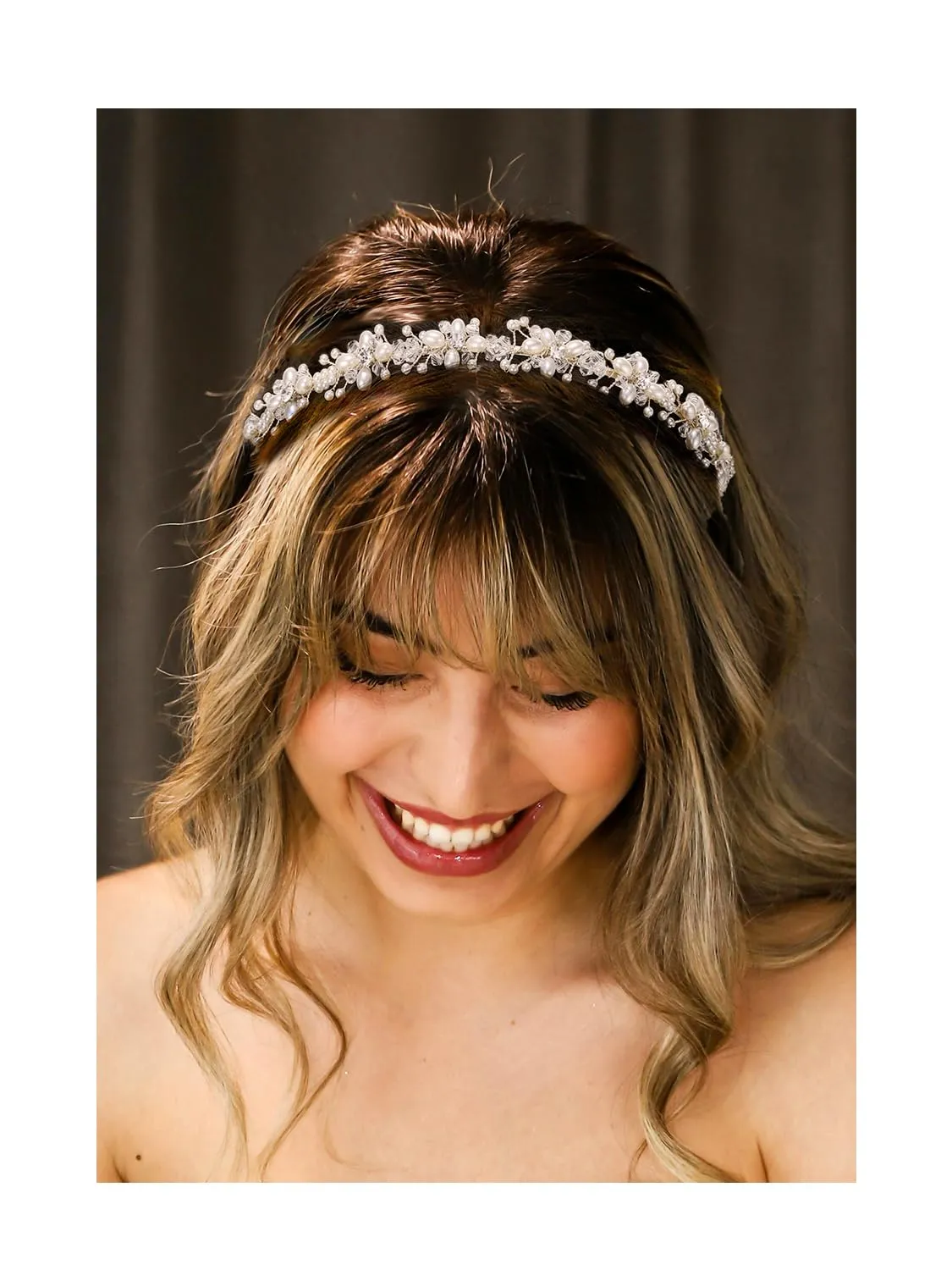 Silver Bridal Headband Pearl Wedding Headpieces for Bride Tiara for Women Hair Accessories for Prom Birthday Party