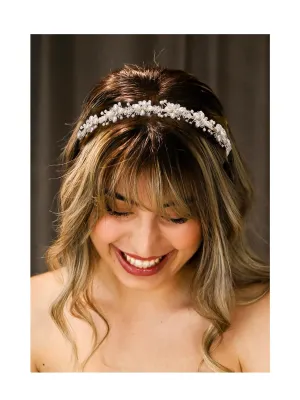 Silver Bridal Headband Pearl Wedding Headpieces for Bride Tiara for Women Hair Accessories for Prom Birthday Party
