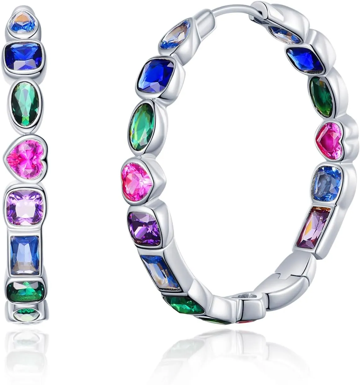 Silver Colorful Hoop Earrings 14K Gold Rose Gold Plated Cubic Zirconia Hoop Earrings for Women Colorful CZ Earrings Birthday Christmas Gifts