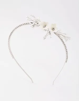Silver Pearl & Diamante Flower Headband