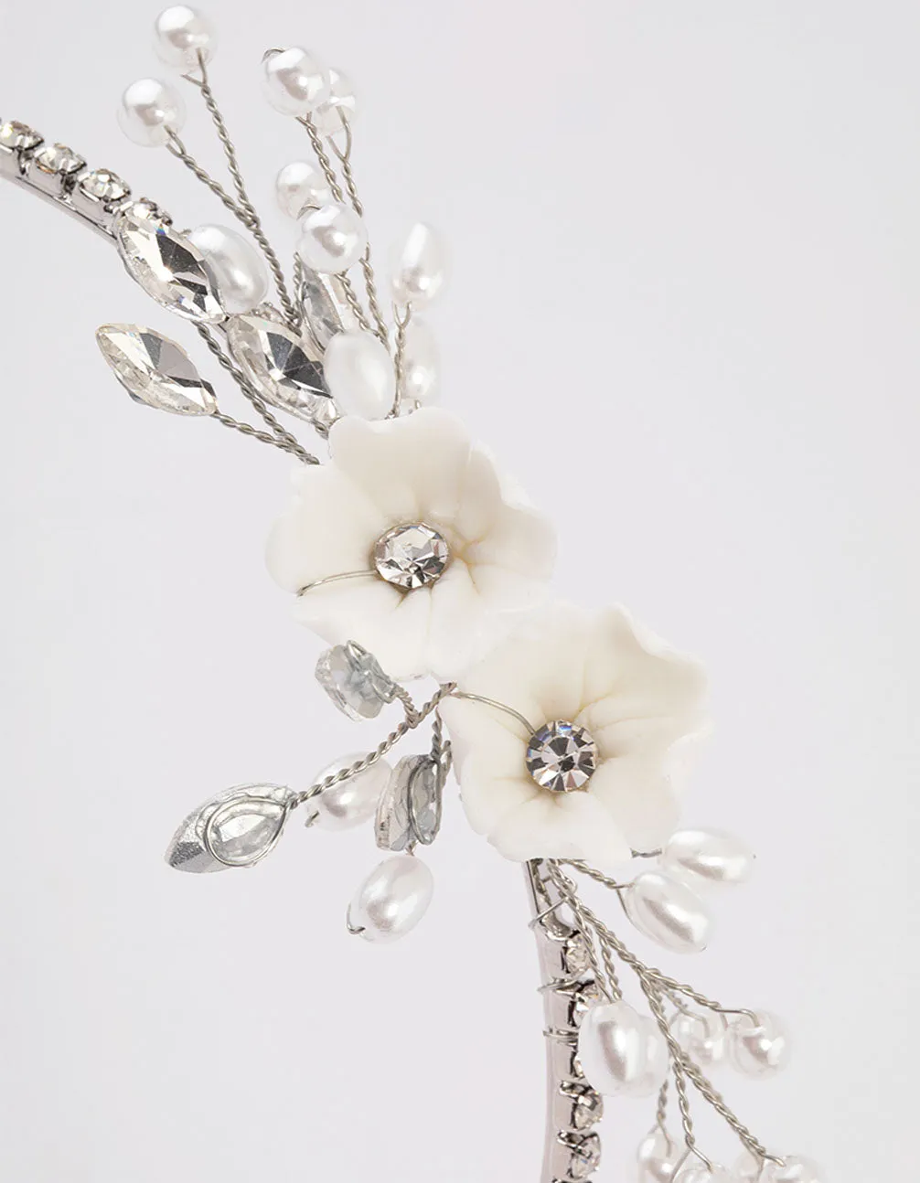 Silver Pearl & Diamante Flower Headband