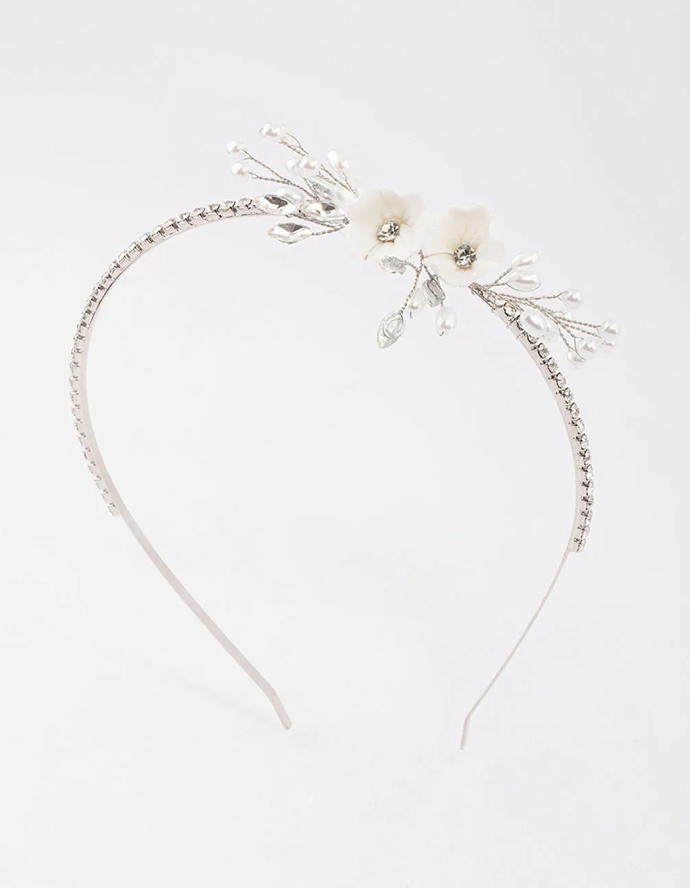Silver Pearl & Diamante Flower Headband