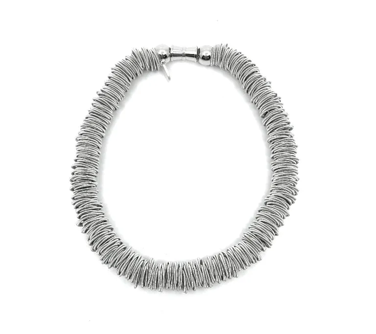 Silver Piano Wire Spring Ring Necklace