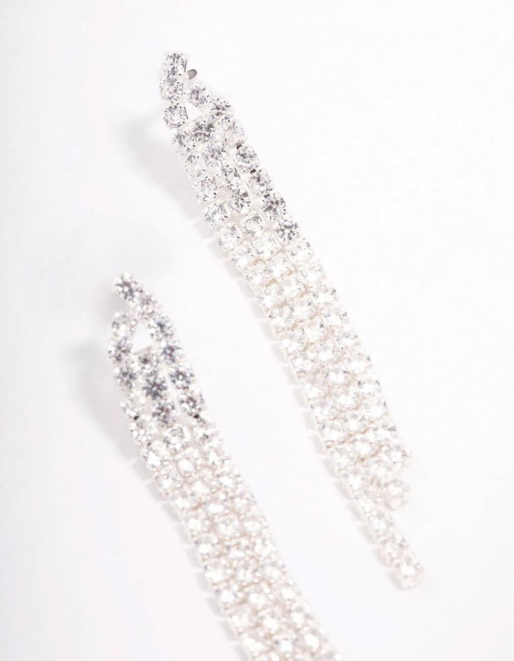Silver Plated Triangular Cubic Zirconia Cup Chain Drop Earrings