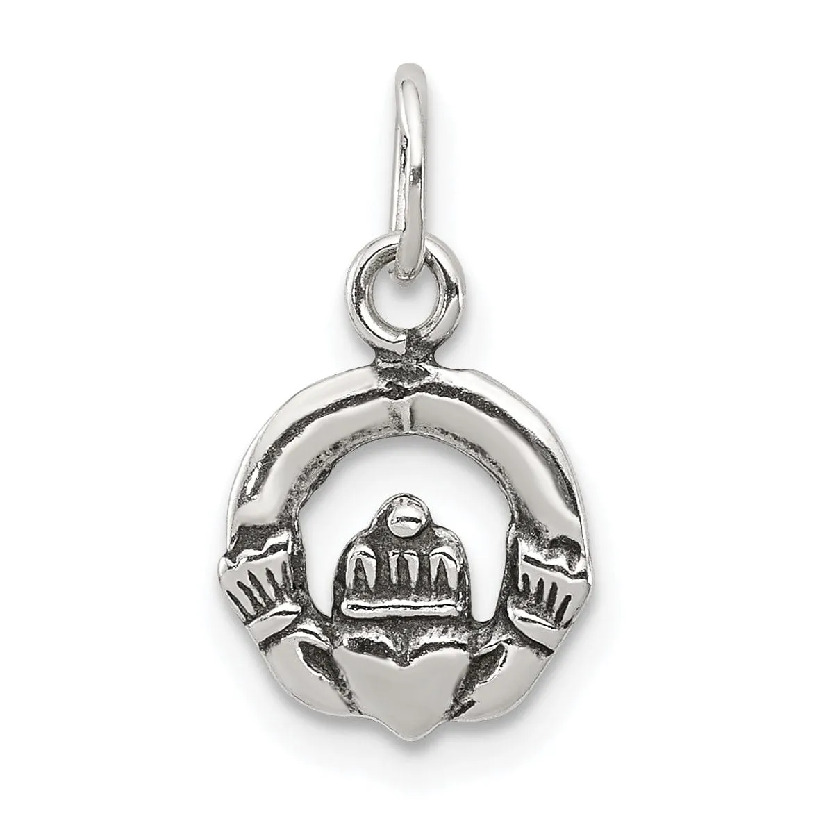 Silver Polished Mini Antiqued Claddagh Charm