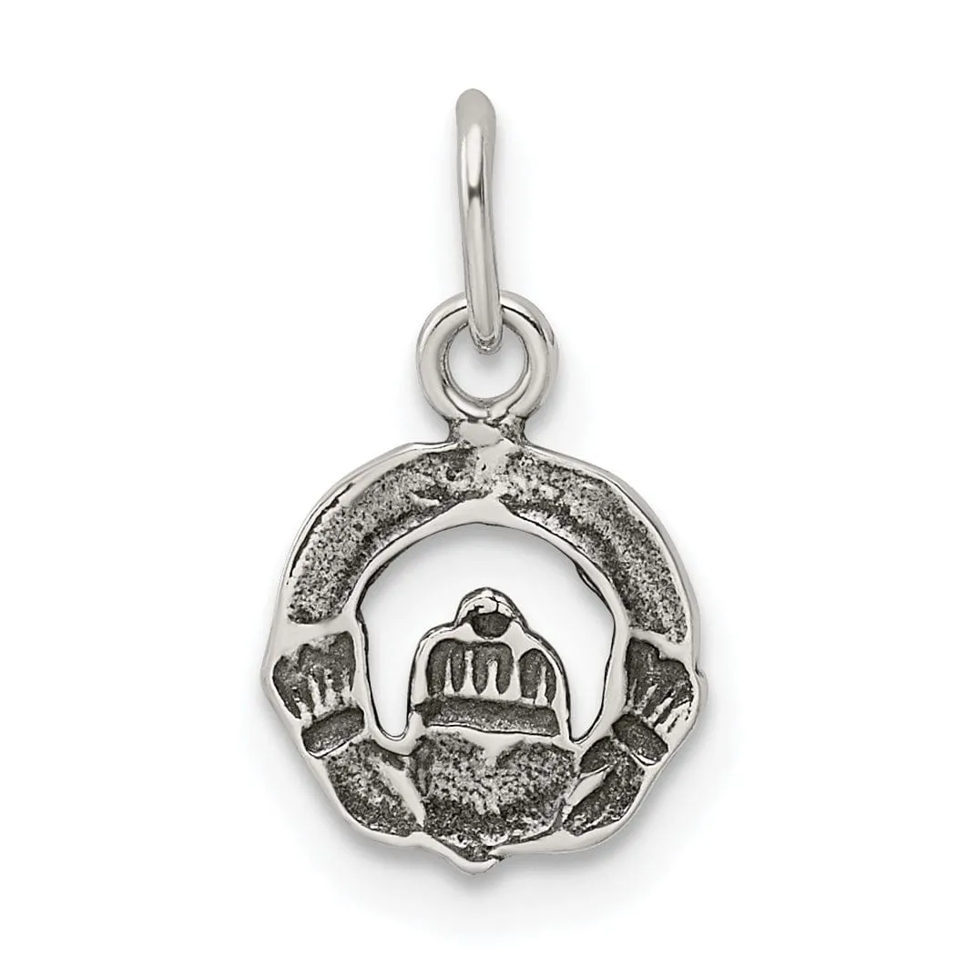 Silver Polished Mini Antiqued Claddagh Charm