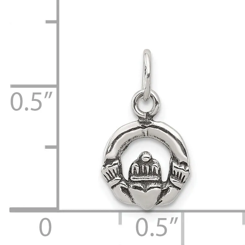 Silver Polished Mini Antiqued Claddagh Charm