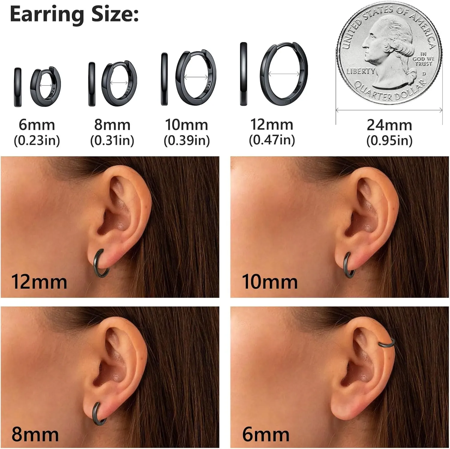 Silvora 925 Sterling Silver Small Hoop Earrings for Women Huggie Earrings Hypoallergenic Cartilage Earrings Tiny Hoops 6mm/8mm/10mm/12mm