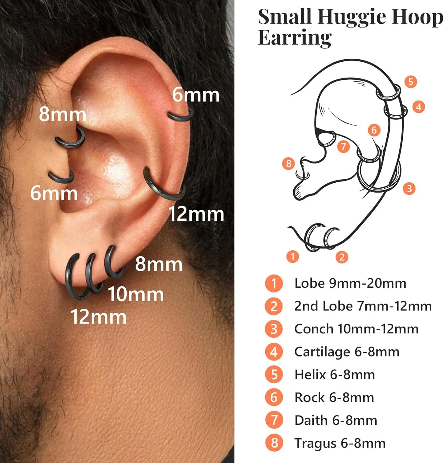 Silvora 925 Sterling Silver Small Hoop Earrings for Women Huggie Earrings Hypoallergenic Cartilage Earrings Tiny Hoops 6mm/8mm/10mm/12mm