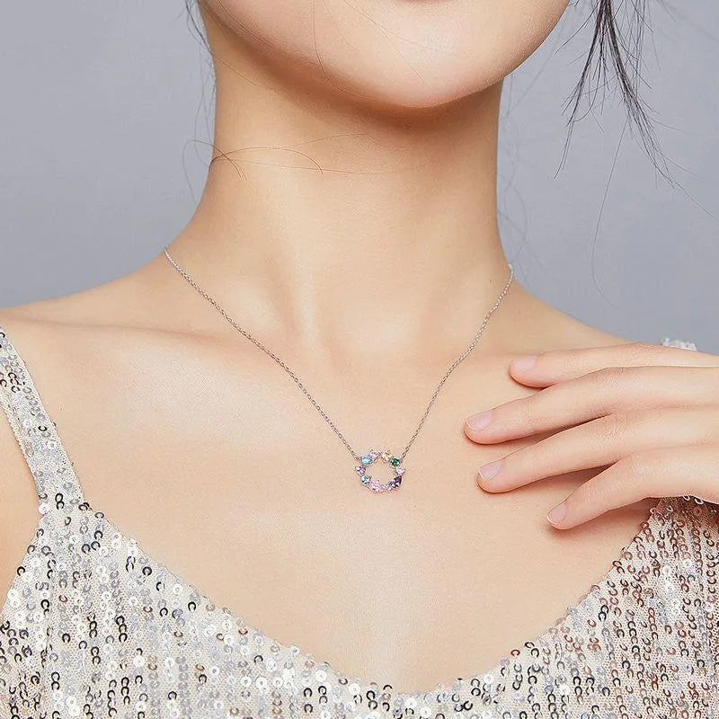 Spring Wreath Charm Sterling Silver Necklace