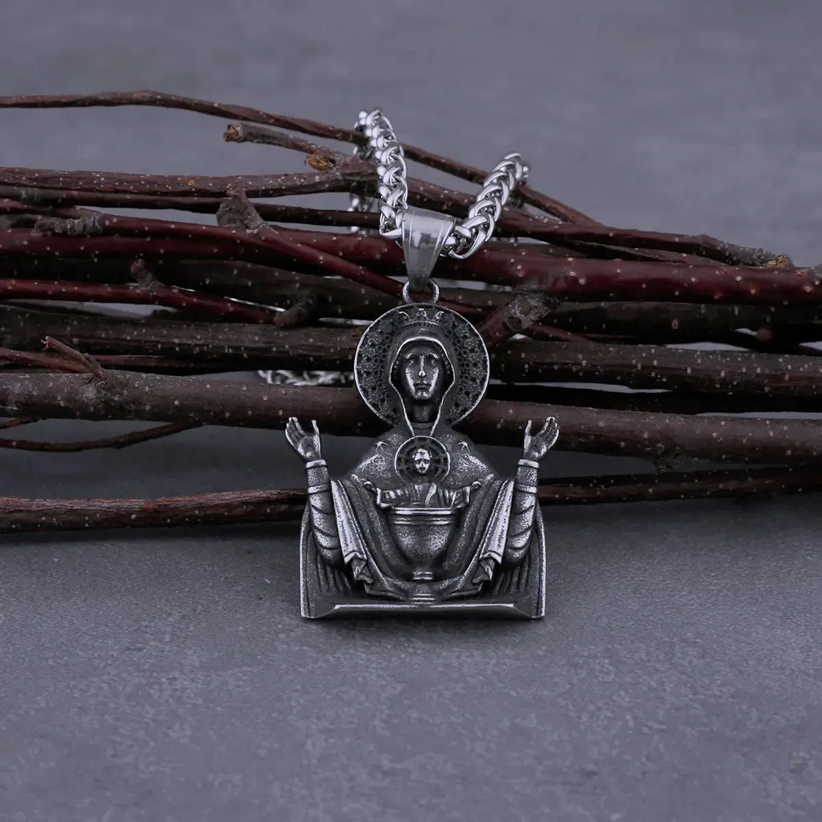 Stainless Steel Santa Maria Prayer Viking Necklace