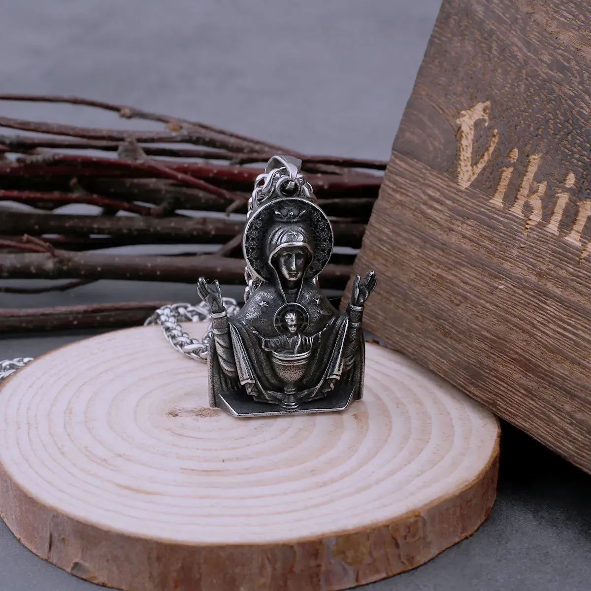 Stainless Steel Santa Maria Prayer Viking Necklace