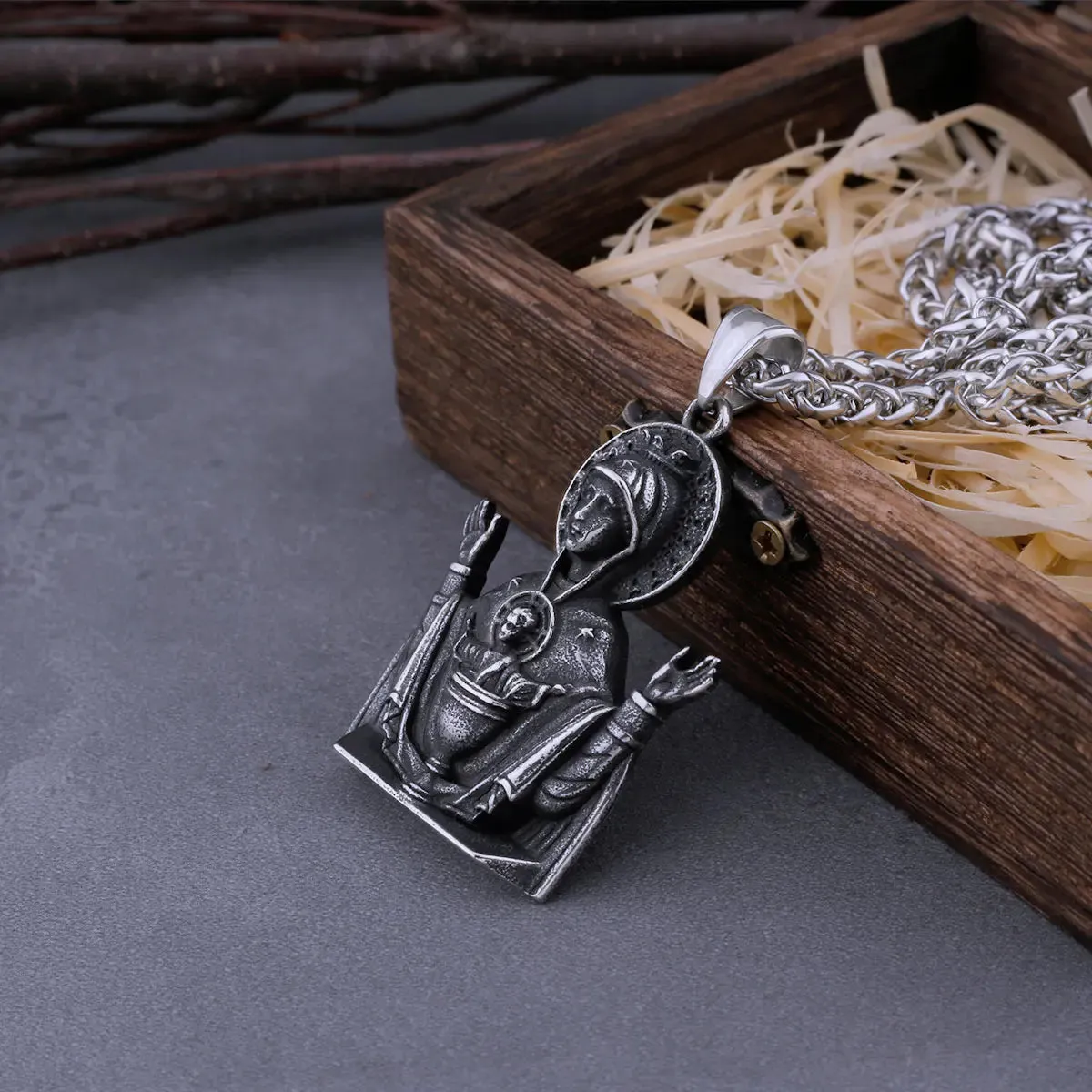 Stainless Steel Santa Maria Prayer Viking Necklace