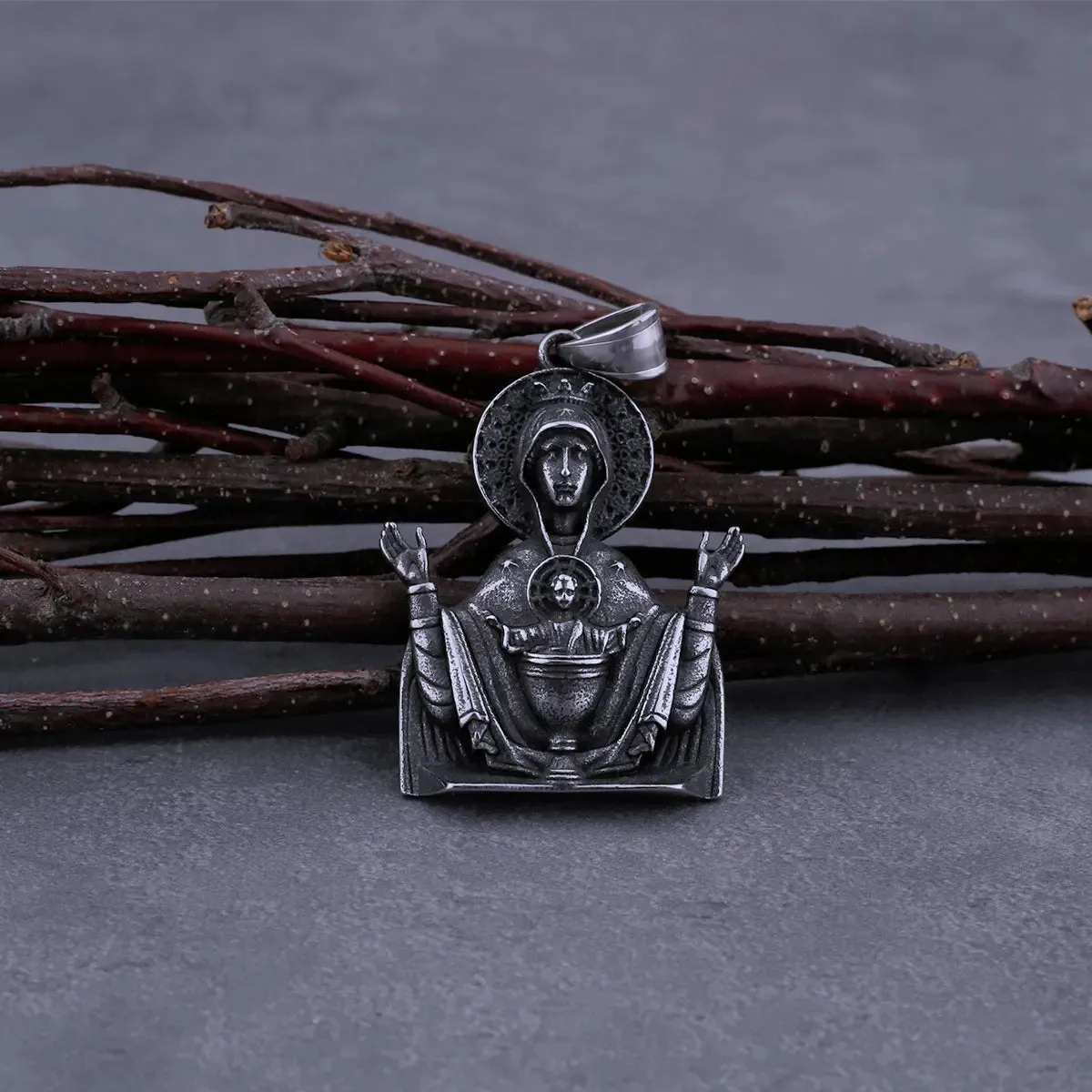 Stainless Steel Santa Maria Prayer Viking Necklace