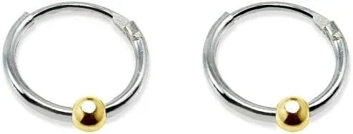 Sterling Silver Ball Bead Small Endless 10mm Thin Round Unisex Hoop Earrings for Men Women Set of 3 Pairs