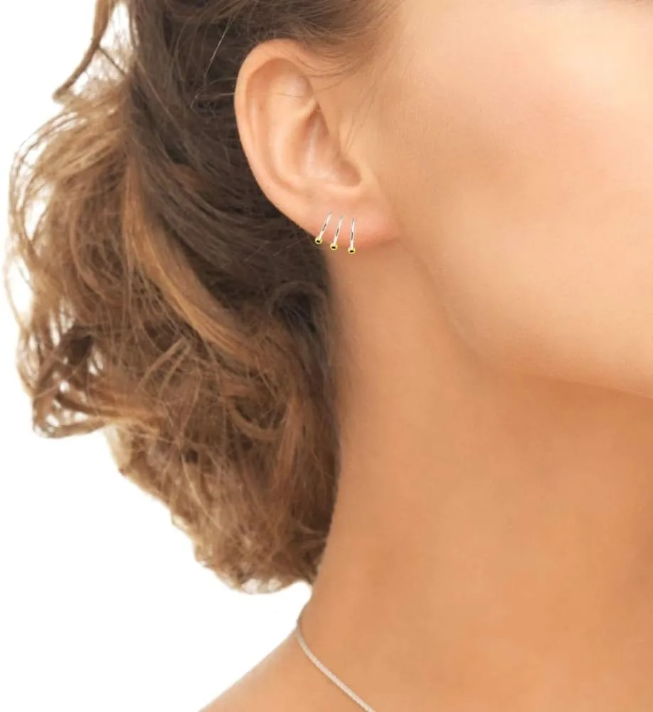 Sterling Silver Ball Bead Small Endless 10mm Thin Round Unisex Hoop Earrings for Men Women Set of 3 Pairs