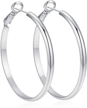 Sterling Silver Hoop Earrings for Women S925 Silver Hoop Earrings Large Silver Hoop Earrings Hypoallergenic Circle 3mm thin Hoop Oversize Big Silver Hoop Earrings