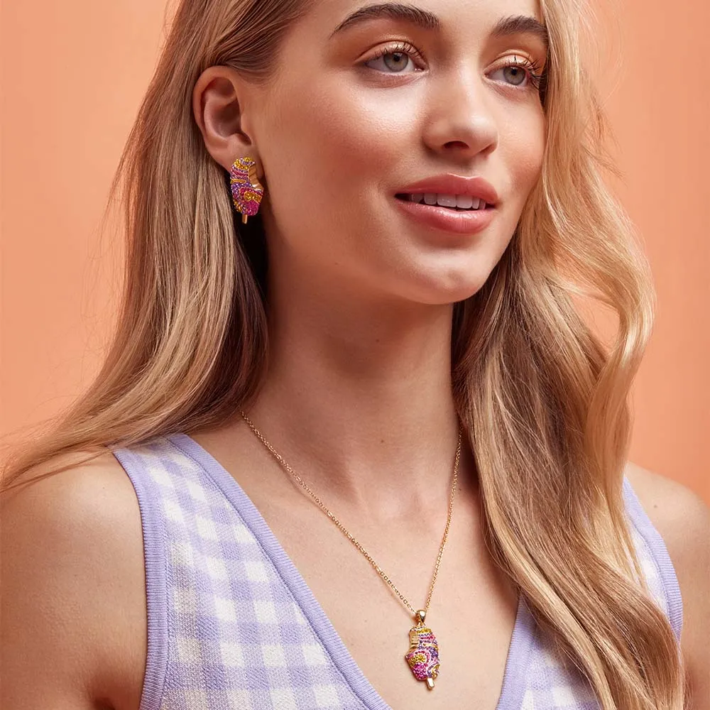 Streets Paddle Pop Gold Plated Stainless Steel Rainbow Crystal Stud Earrings