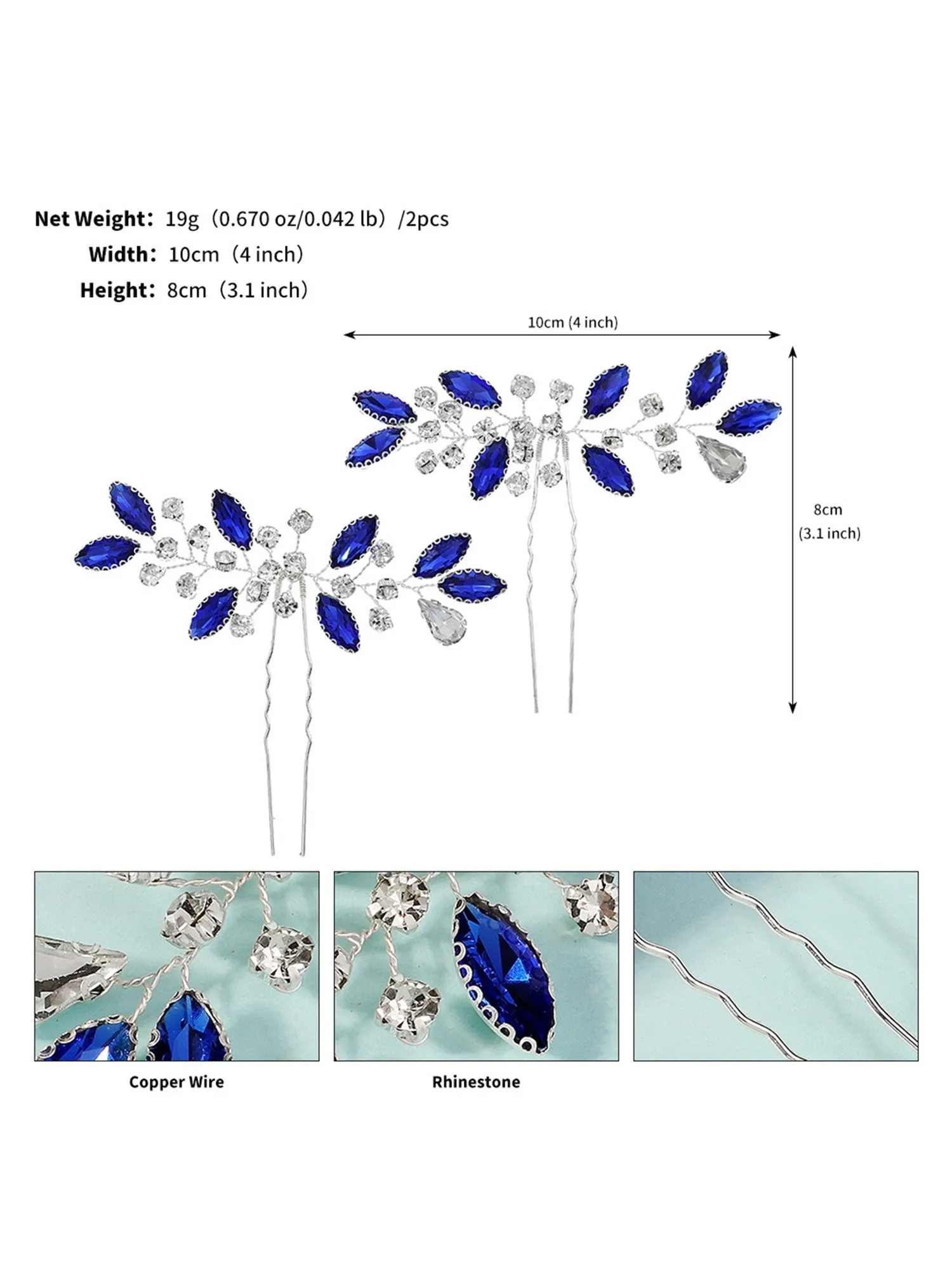 Stylish Blue Rhinestone Pearl Hair Comb 3 Pcs