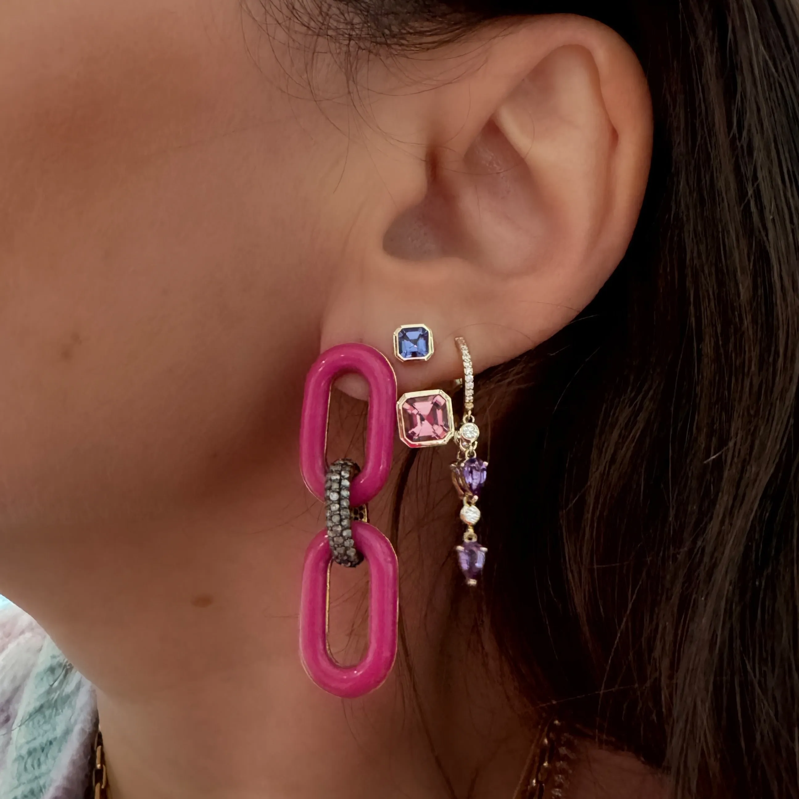 The Peyton Enamel & Diamond Link Earrings