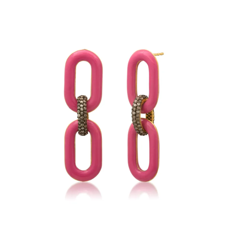The Peyton Enamel & Diamond Link Earrings