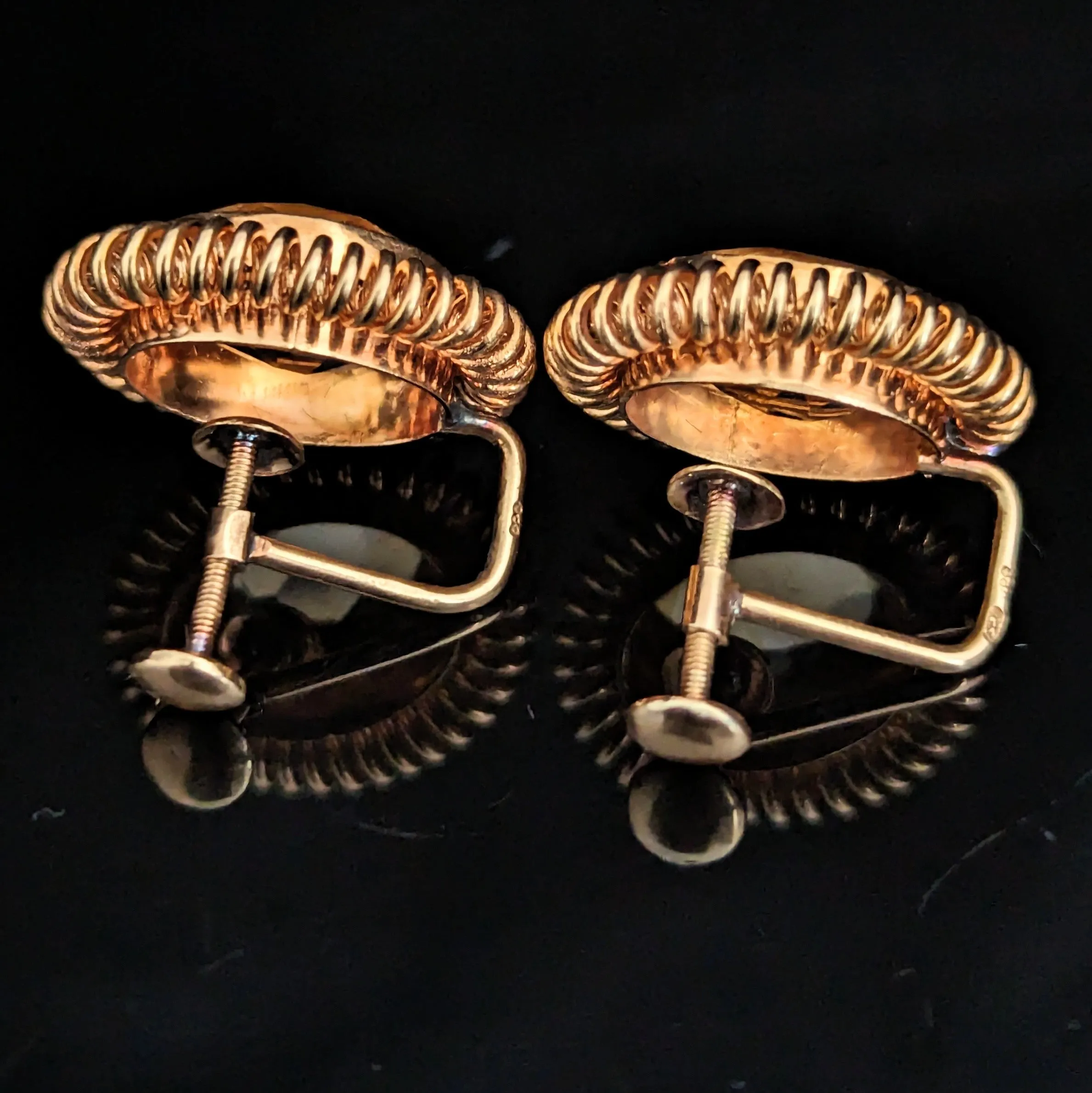 The Tenino - Retro Era Citrine 14k Gold Earrings Non Pierced Screw Backs c.1940s