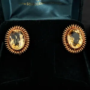 The Tenino - Retro Era Citrine 14k Gold Earrings Non Pierced Screw Backs c.1940s