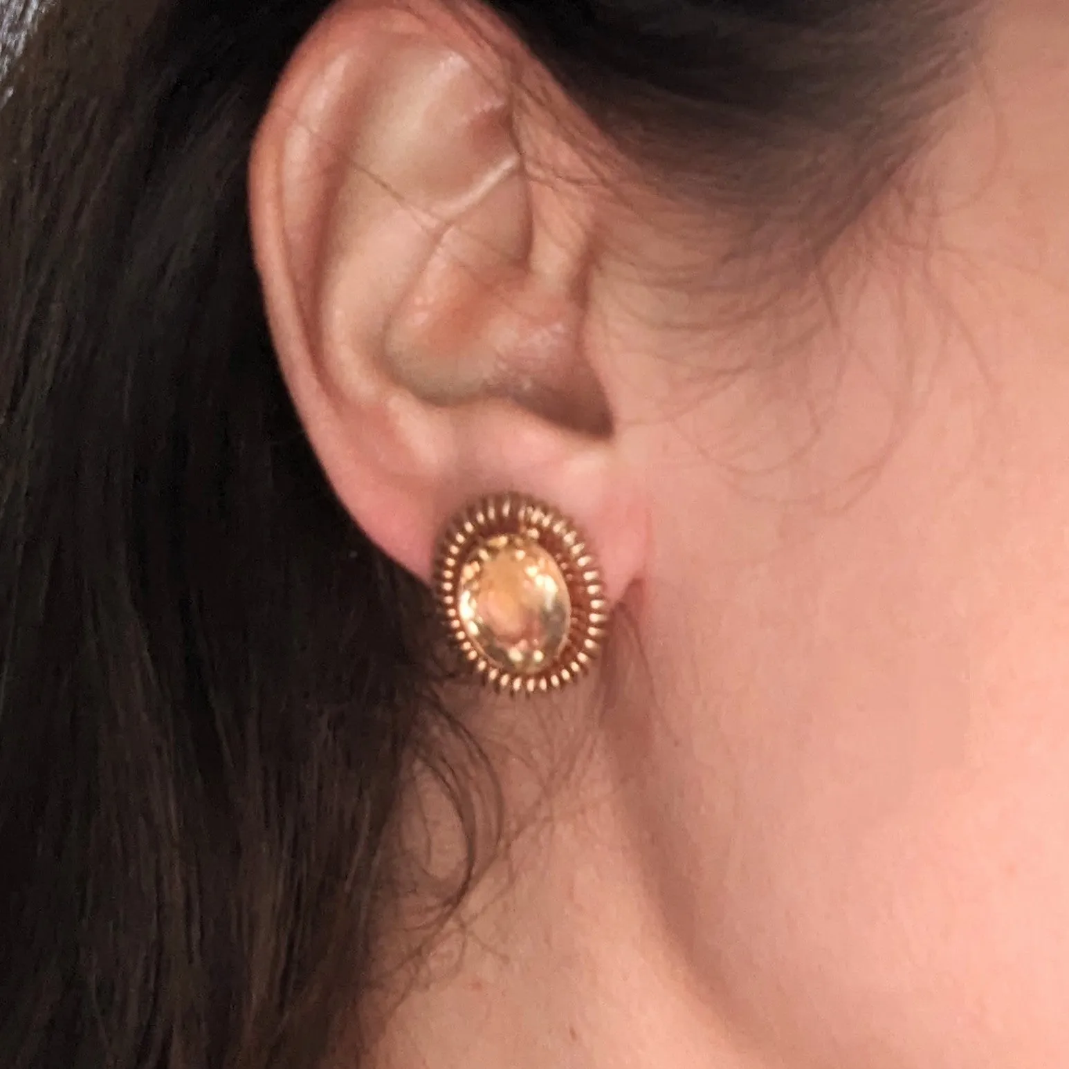 The Tenino - Retro Era Citrine 14k Gold Earrings Non Pierced Screw Backs c.1940s