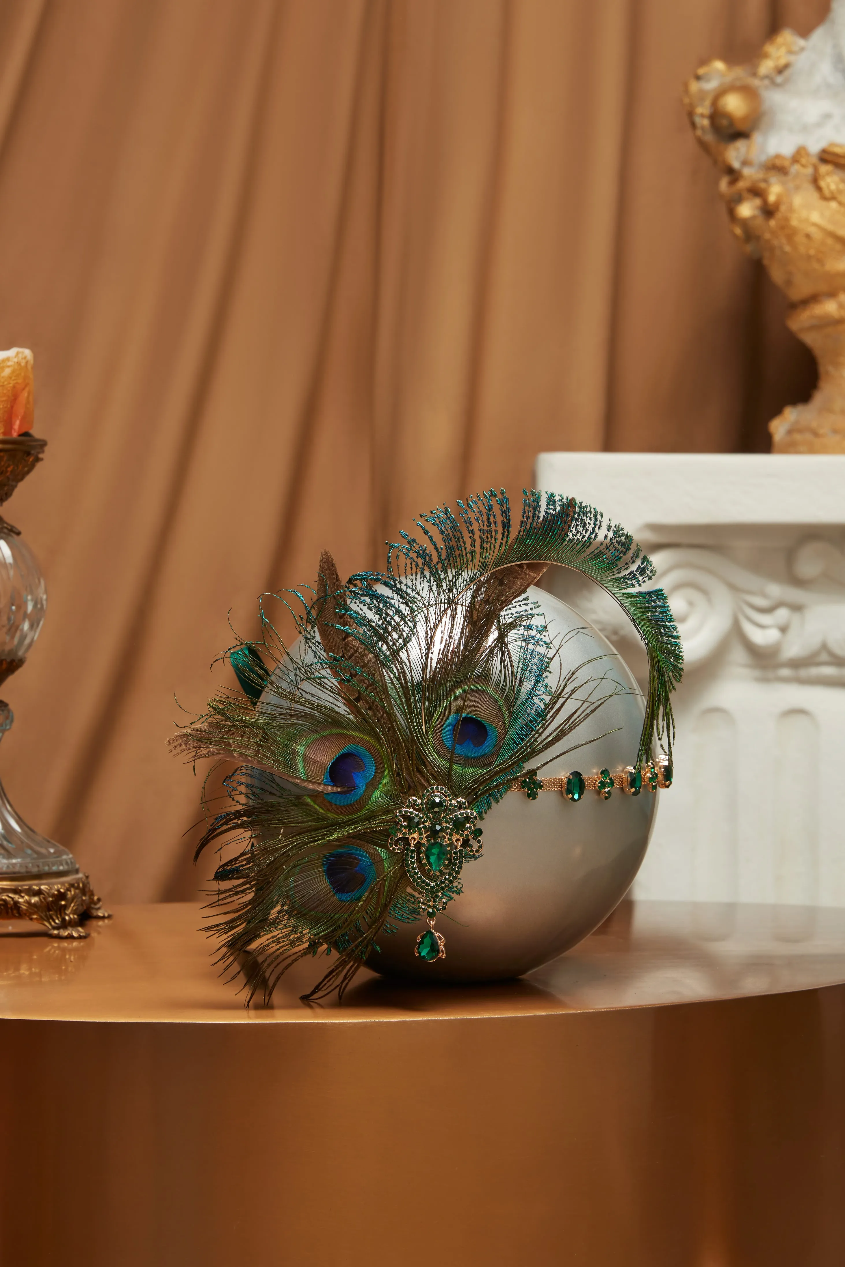 Vintage Rhinestone Peacock Feather Headpiece