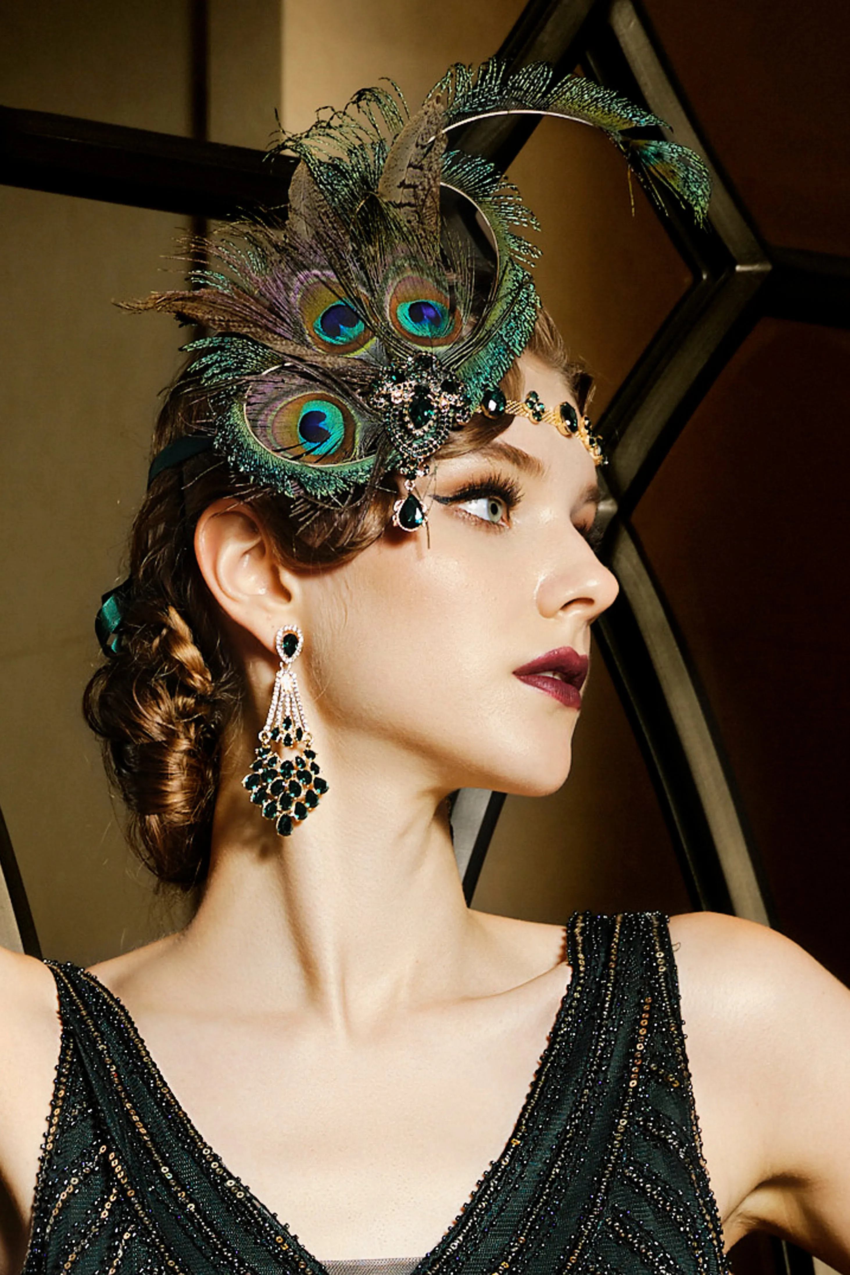 Vintage Rhinestone Peacock Feather Headpiece