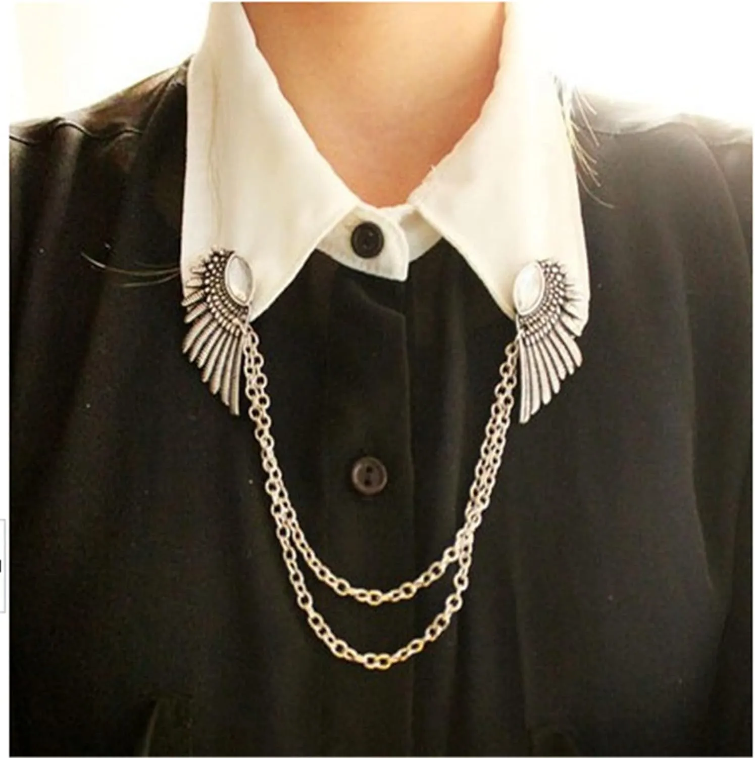 WCRAZYE Angle Wing Long Chain Brooch for Women Men's Sweater Shawl Chain Clips Cardigan Collar Holder Brooch Pins Tassel Chain Metal Feather Brooch/Collar Pin/Lapel Pins Clip Wedding Fancy Clothing Accessories Gift