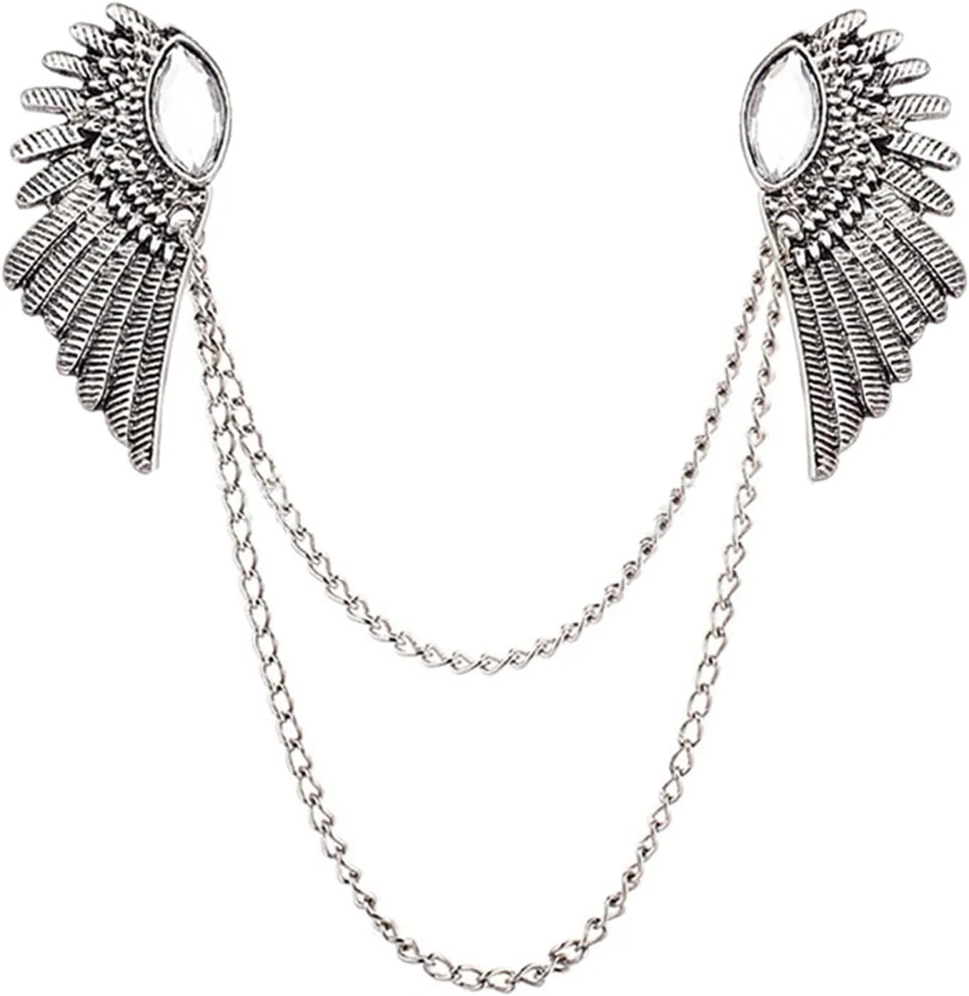 WCRAZYE Angle Wing Long Chain Brooch for Women Men's Sweater Shawl Chain Clips Cardigan Collar Holder Brooch Pins Tassel Chain Metal Feather Brooch/Collar Pin/Lapel Pins Clip Wedding Fancy Clothing Accessories Gift