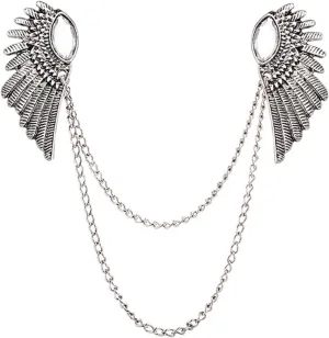 WCRAZYE Angle Wing Long Chain Brooch for Women Men's Sweater Shawl Chain Clips Cardigan Collar Holder Brooch Pins Tassel Chain Metal Feather Brooch/Collar Pin/Lapel Pins Clip Wedding Fancy Clothing Accessories Gift