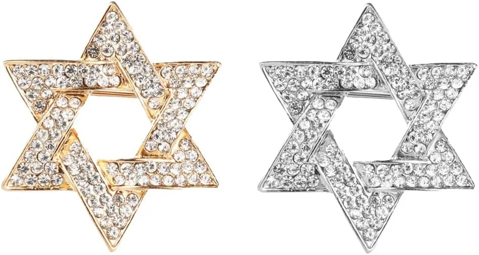 Women Girl Crystal Star of David Brooch Pins Lapel Pin