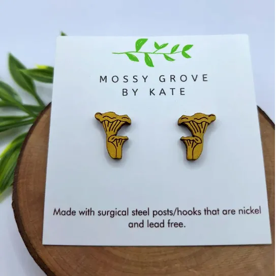 Wooden Mushroom Earrings