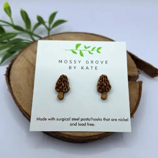 Wooden Mushroom Earrings