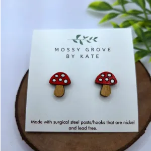 Wooden Mushroom Earrings